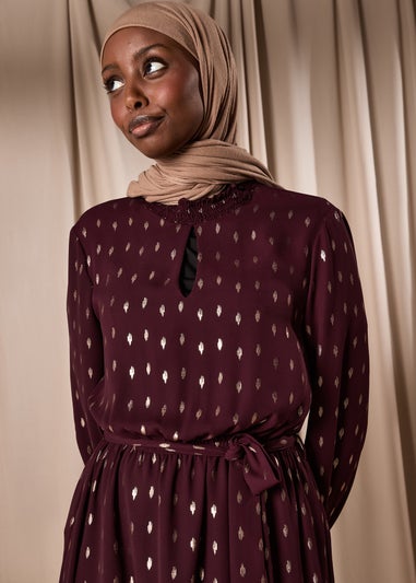 Burgundy Chiffon Belted Midi Dress