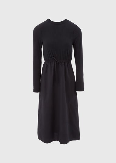 Black Jersey Woven Midi Dress