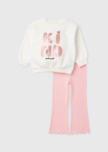 Girls Cream Foil Sweatshirt & Flare Trousers Set (1-7yrs)