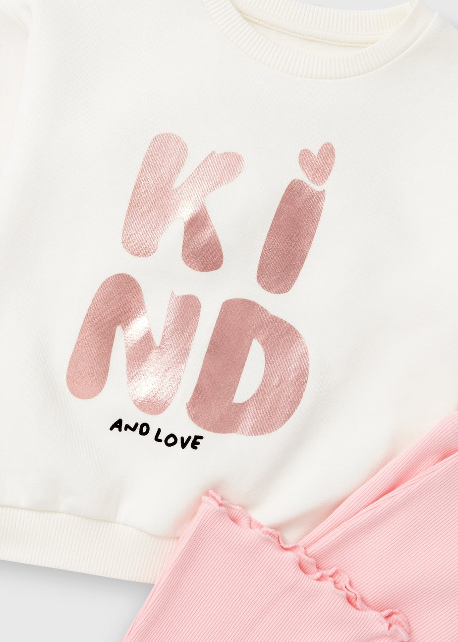Girls Cream Foil Sweatshirt & Flare Trousers Set (1-7yrs)