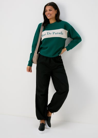 Green Embroidered Slogan Sweatshirt
