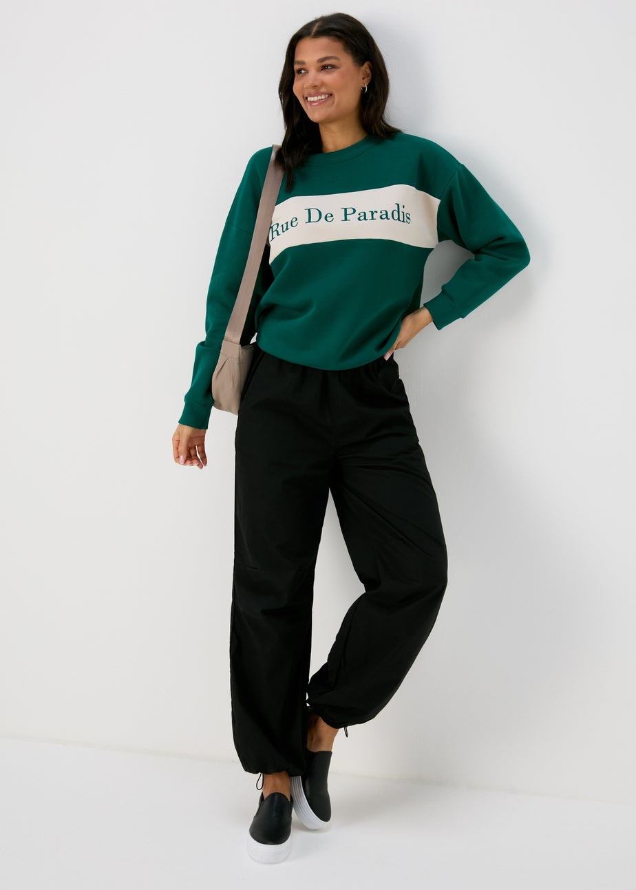 Green Embroidered Slogan Sweatshirt