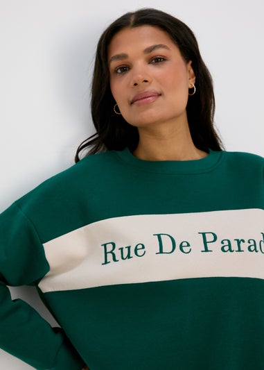 Green Embroidered Slogan Sweatshirt