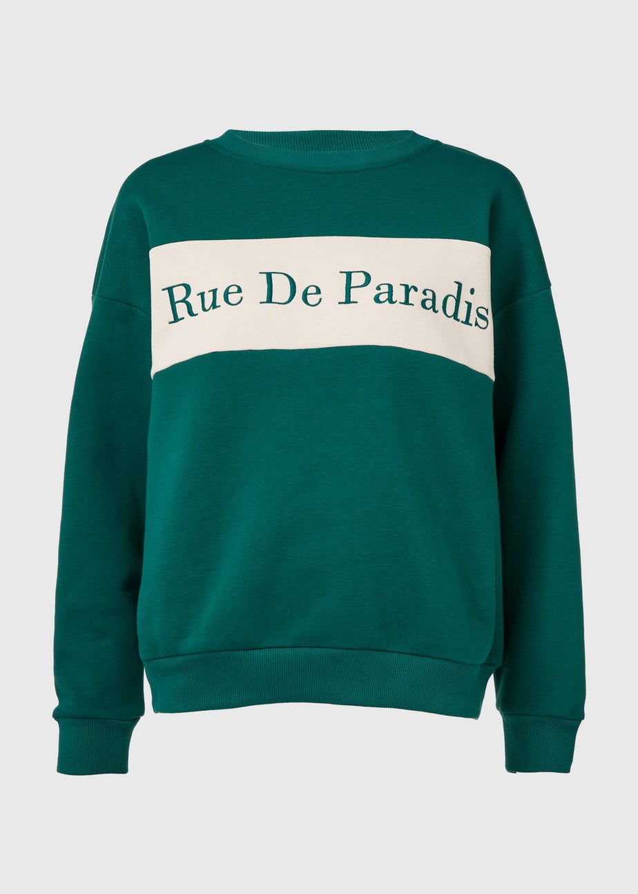 Green Embroidered Slogan Sweatshirt
