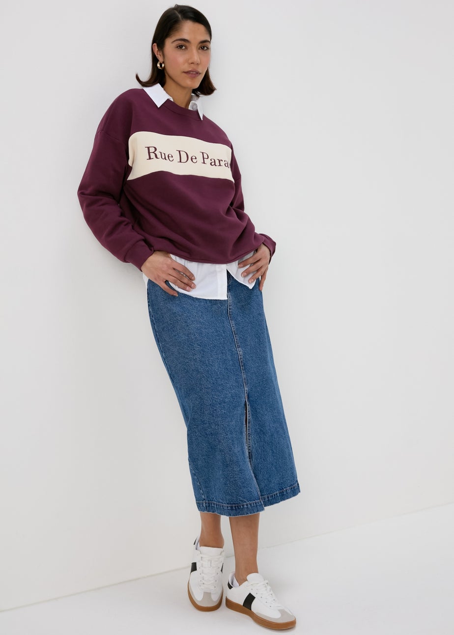 Burgundy Embroidered Slogan Sweatshirt