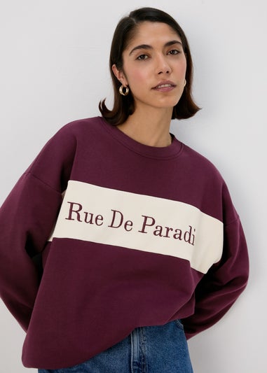 Burgundy Embroidered Slogan Sweatshirt