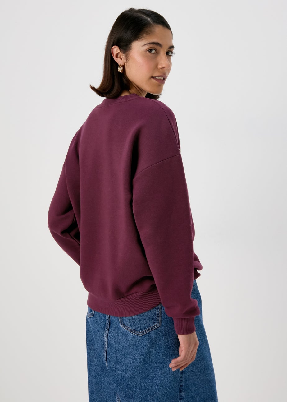 Burgundy Embroidered Slogan Sweatshirt
