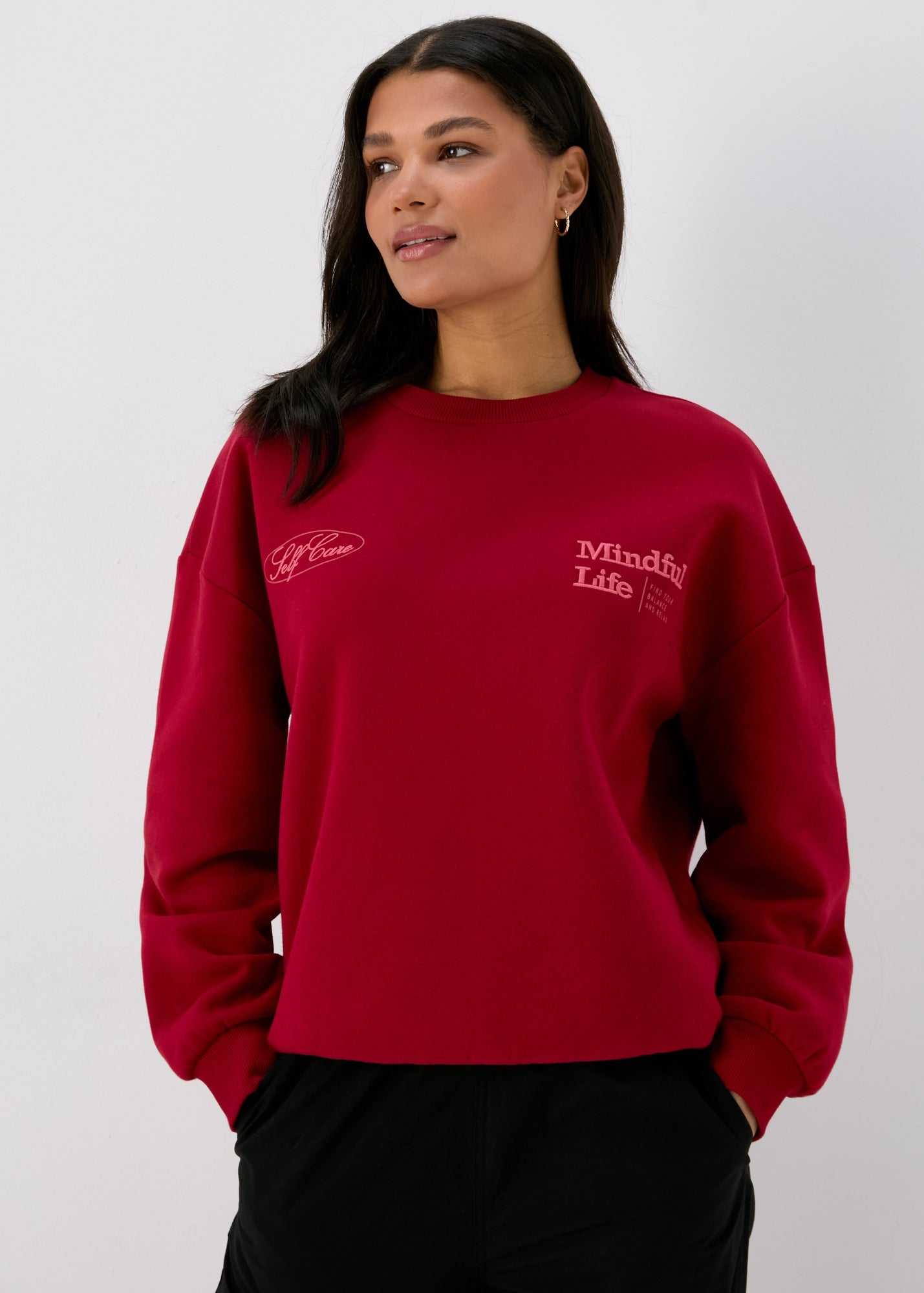 thumbnail image 2 of Xuanfei Women Dandelion Print Just Breathe Letter Print Crew Neck Long Sleeve Sweatshirt Top 2 of 14
