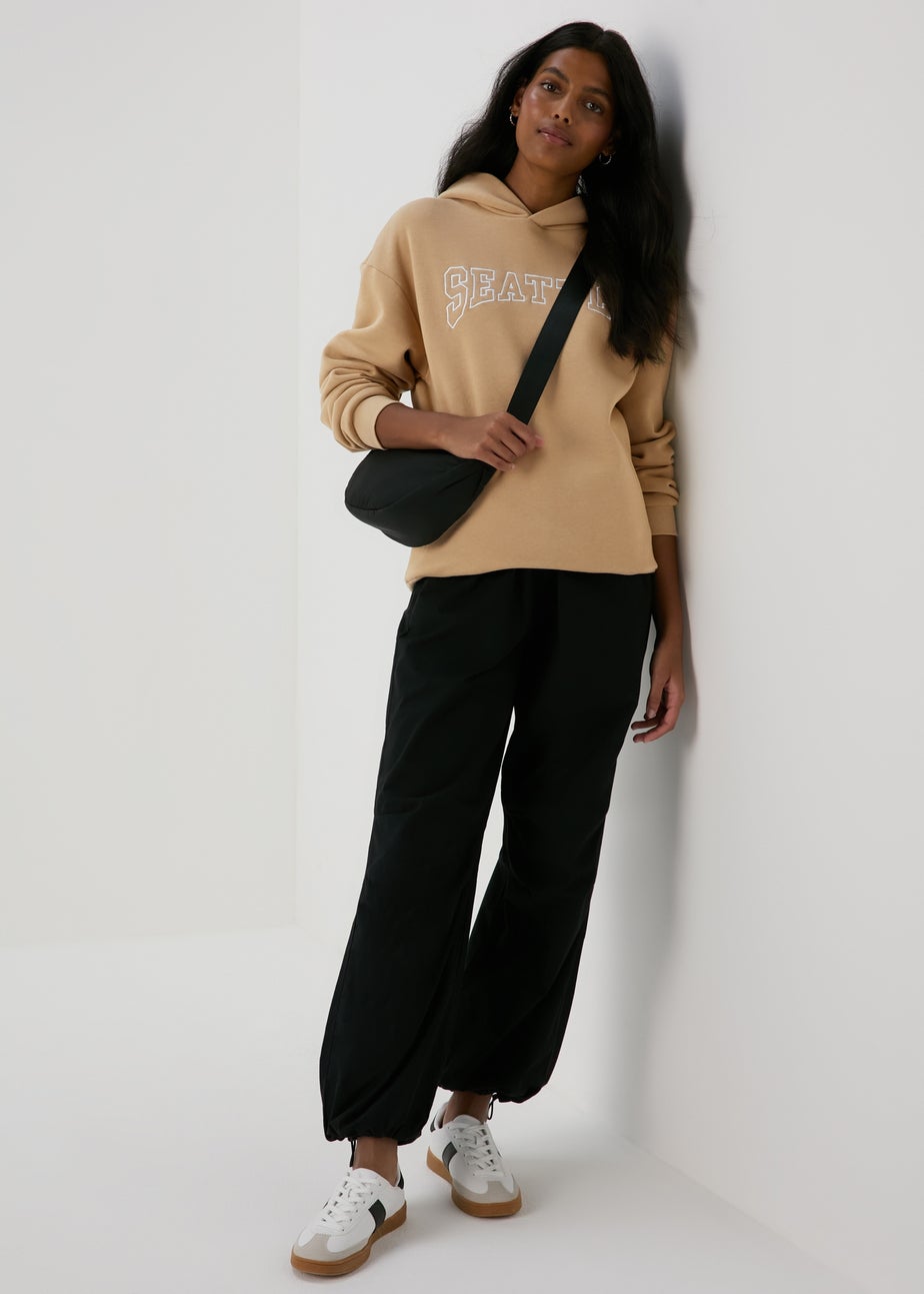 Beige Seattle Slogan Hoodie