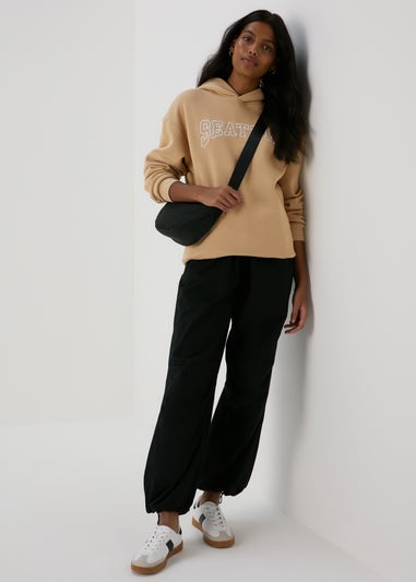 Beige Seattle Slogan Hoodie