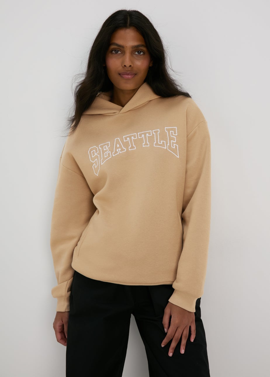 Beige Seattle Slogan Hoodie