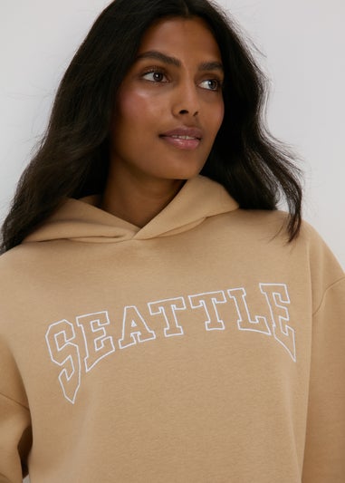 Beige Seattle Slogan Hoodie