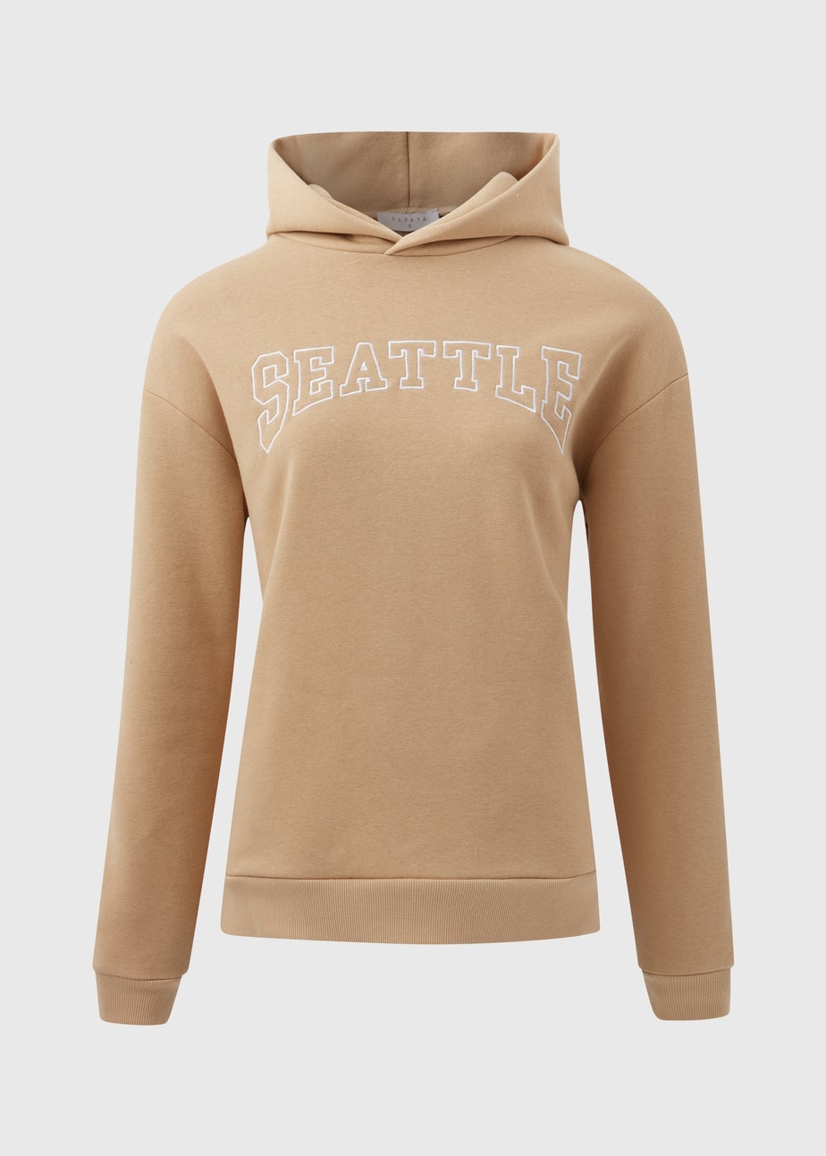 Beige Seattle Slogan Hoodie