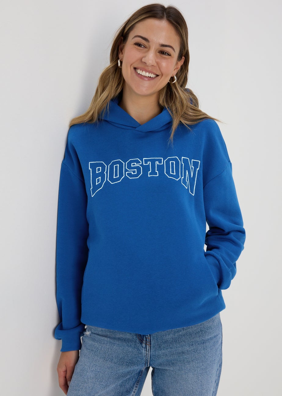 Papaya Blue Boston Slogan Hoodie