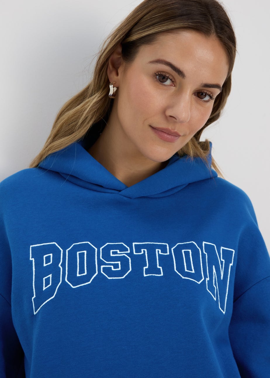 Papaya Blue Boston Slogan Hoodie