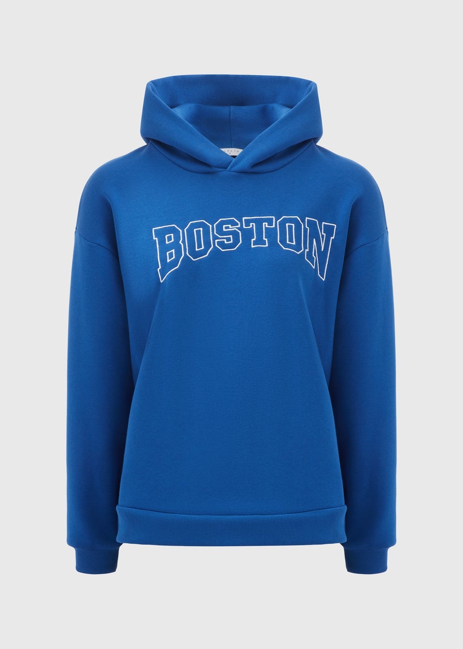 Papaya Blue Boston Slogan Hoodie