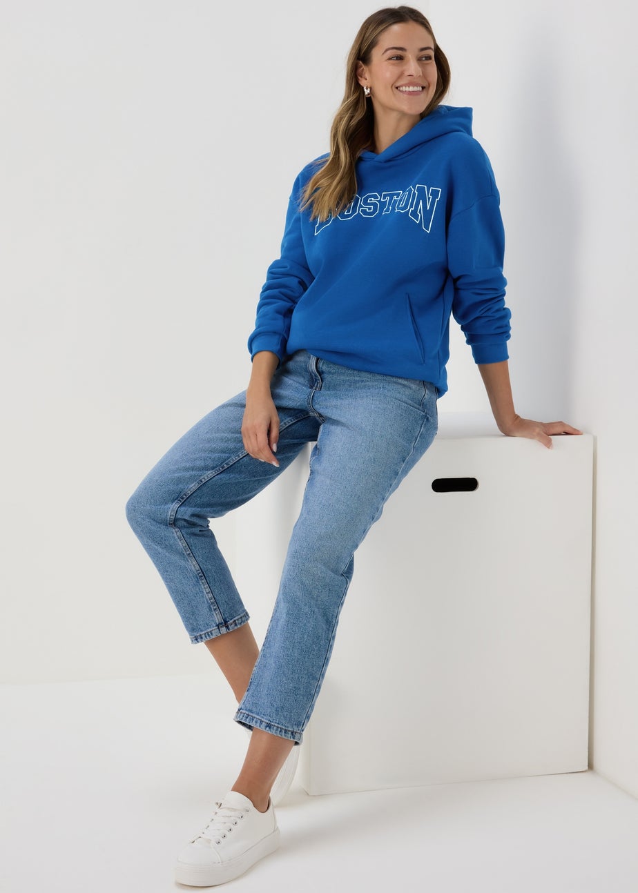 Papaya Blue Boston Slogan Hoodie
