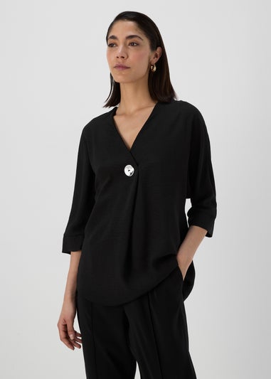 Black Airflow V Neck Longline Blouse Top