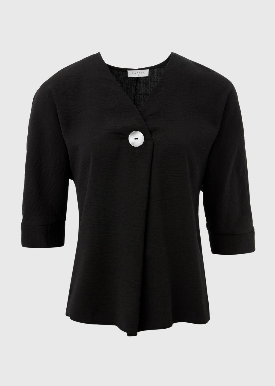 Black Airflow V Neck Longline Blouse Top