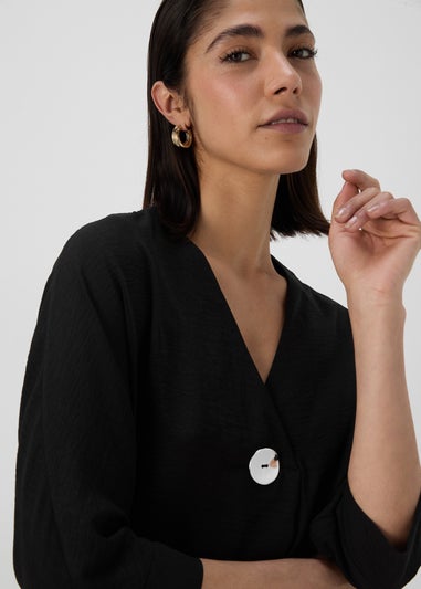 Black Airflow V Neck Longline Blouse Top