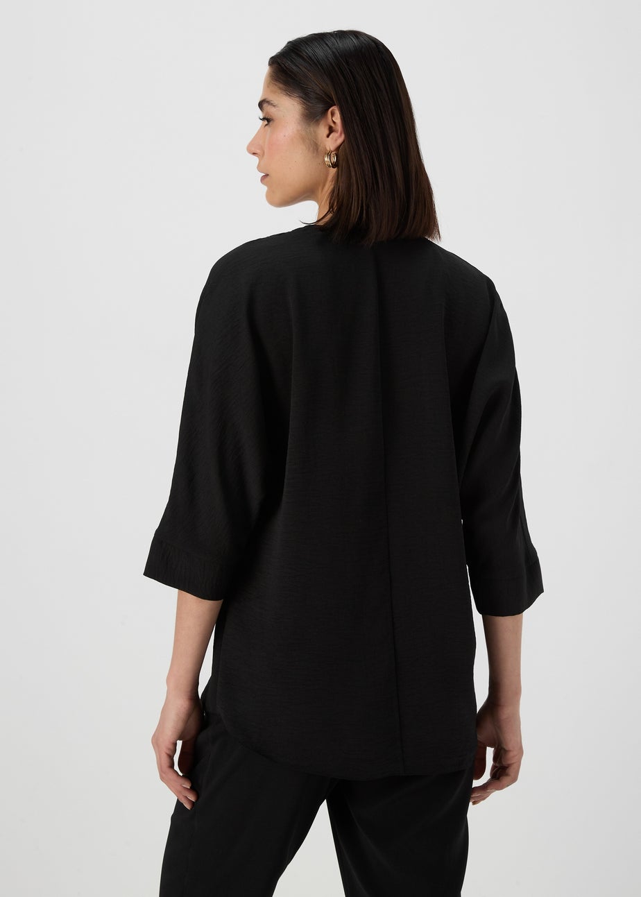 Black Airflow V Neck Longline Blouse Top