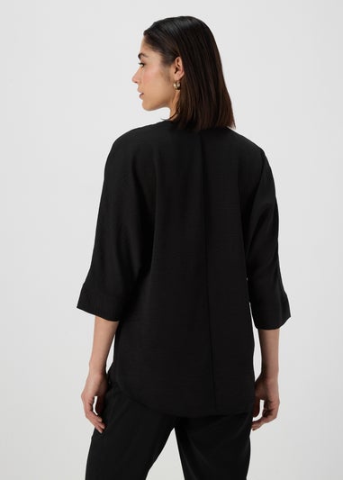 Black Airflow V Neck Longline Blouse Top