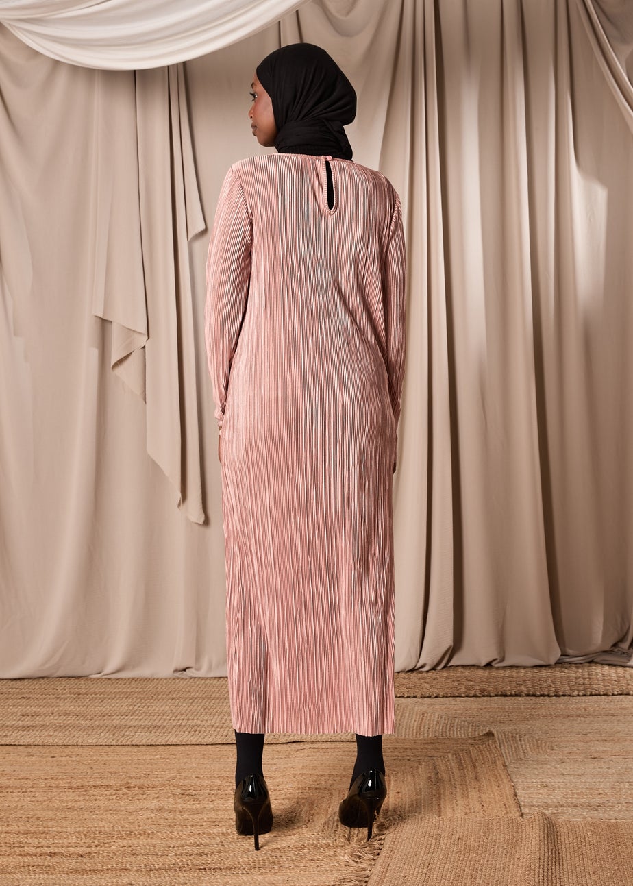 Brown Plisse Column Dress