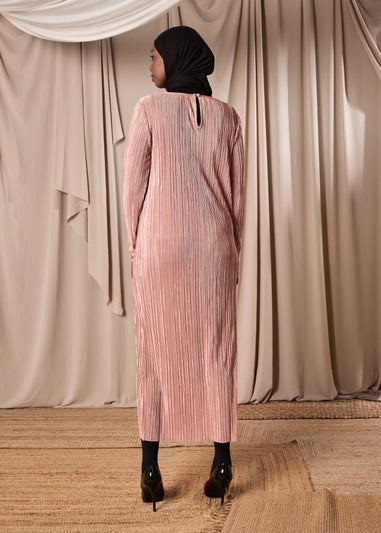 Brown Plisse Column Dress