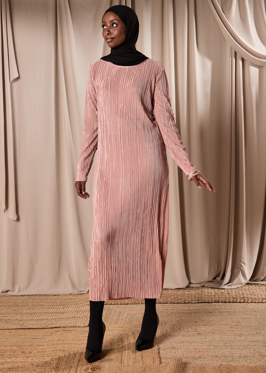 Brown Plisse Column Dress