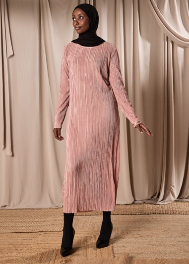 Brown Plisse Column Dress