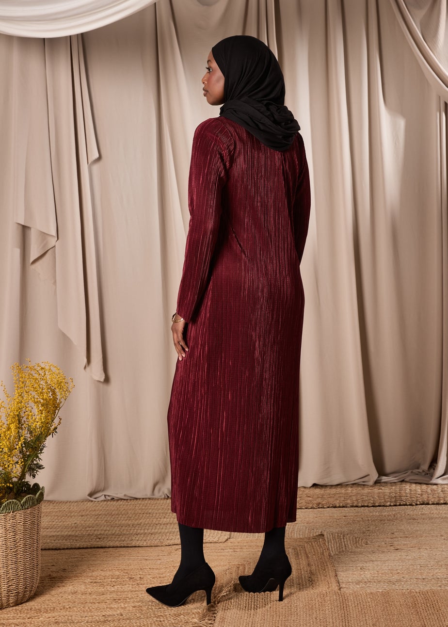 Burgundy Plisse Column Dress