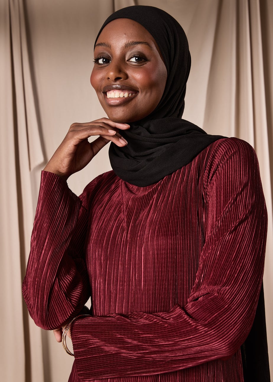 Burgundy Plisse Column Dress