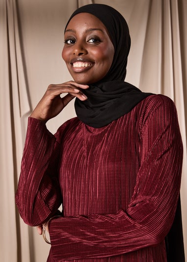 Burgundy Plisse Column Dress