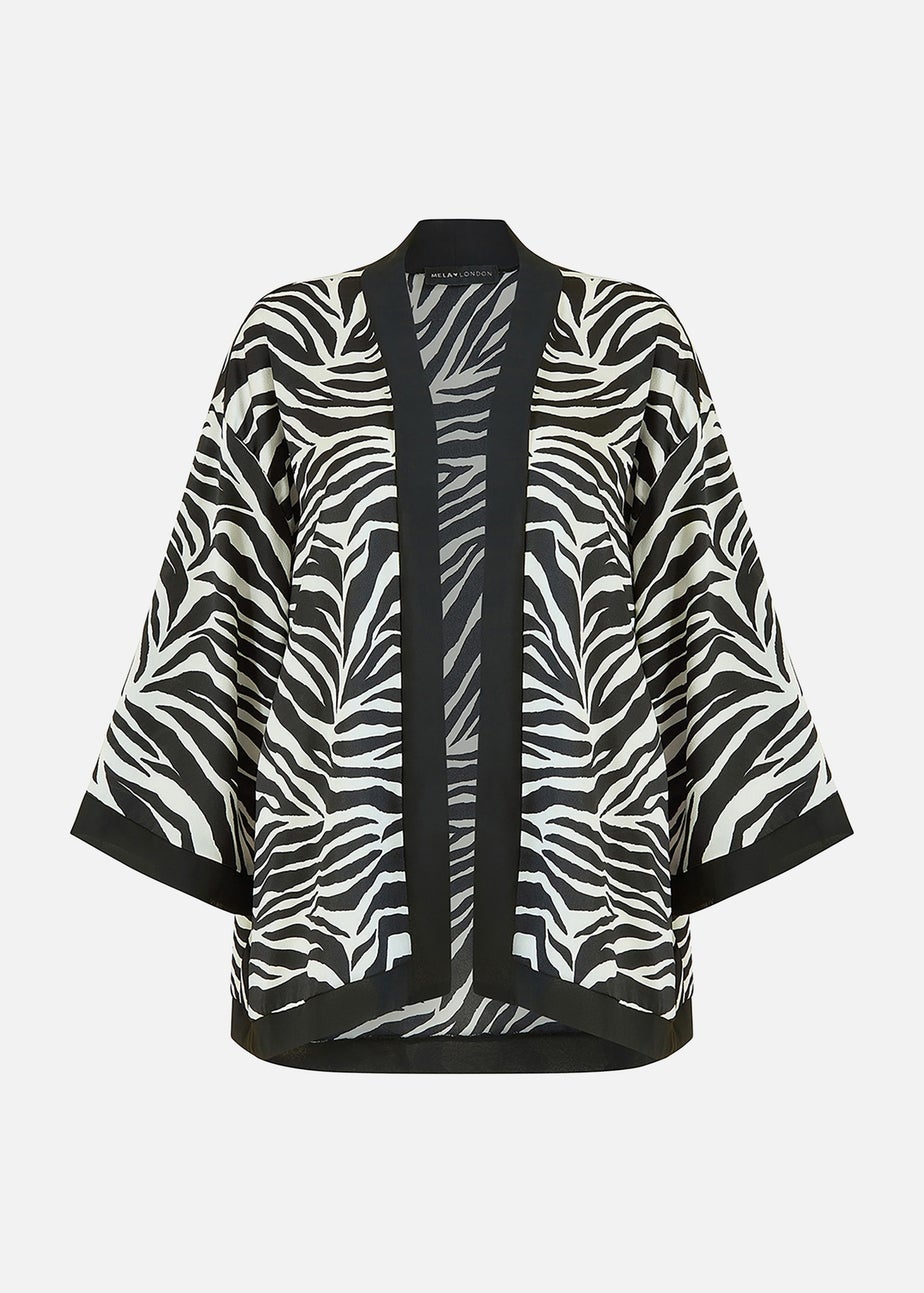 Mela Curve Zebra Print Satin Kimono
