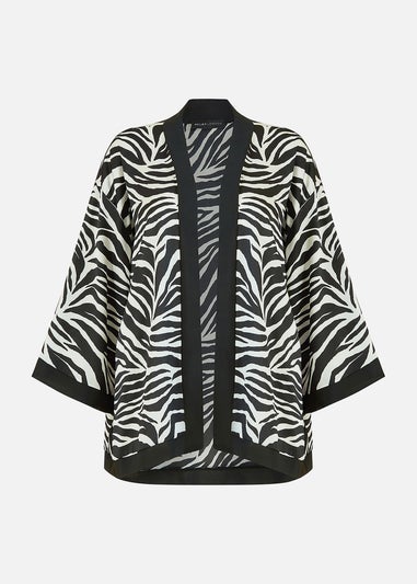 Mela Curve Zebra Print Satin Kimono