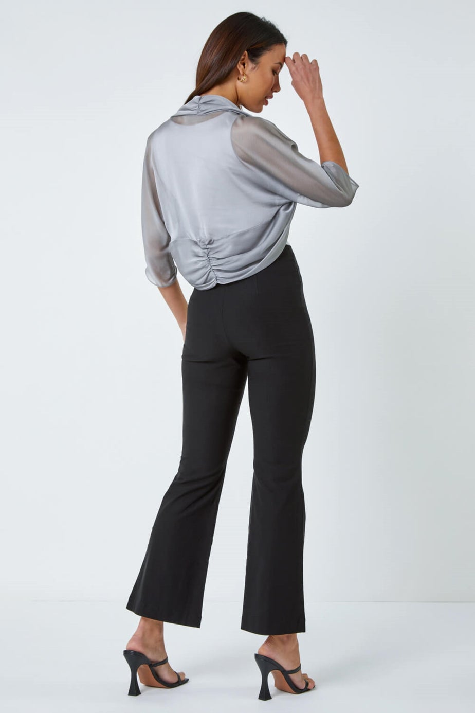 Roman Grey 3/4 Sleeve Ruched Hem Chiffon Bolero