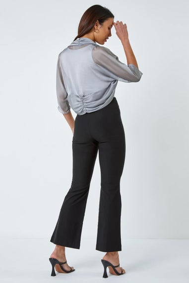 Roman Grey 3/4 Sleeve Ruched Hem Chiffon Bolero