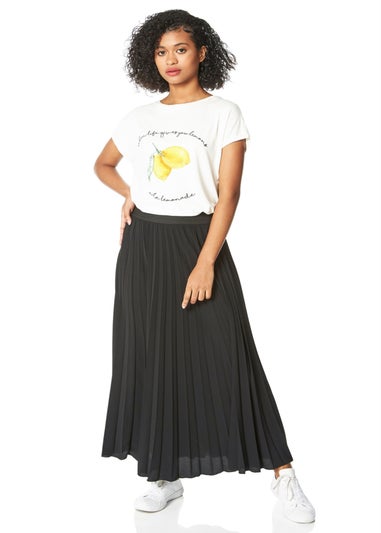 Roman Black Pleated Elastic Waist Maxi Skirt
