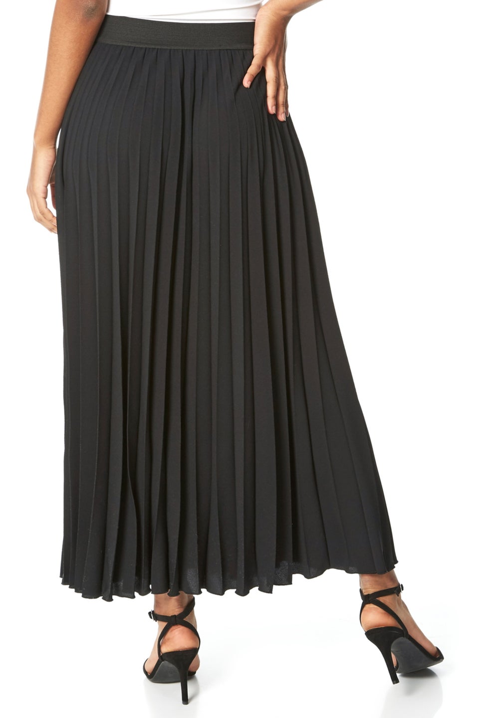 Roman Black Pleated Elastic Waist Maxi Skirt