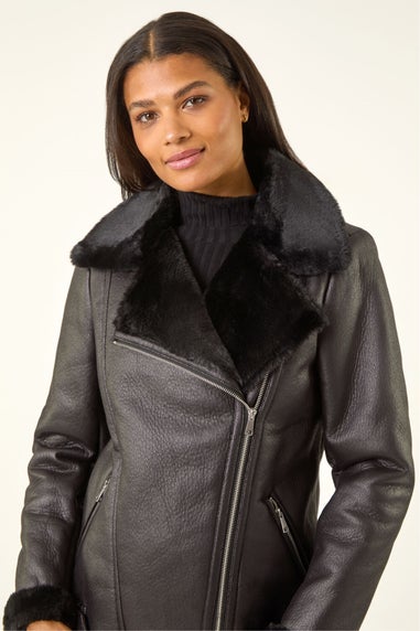 Roman Black Faux Fur Aviator Jacket