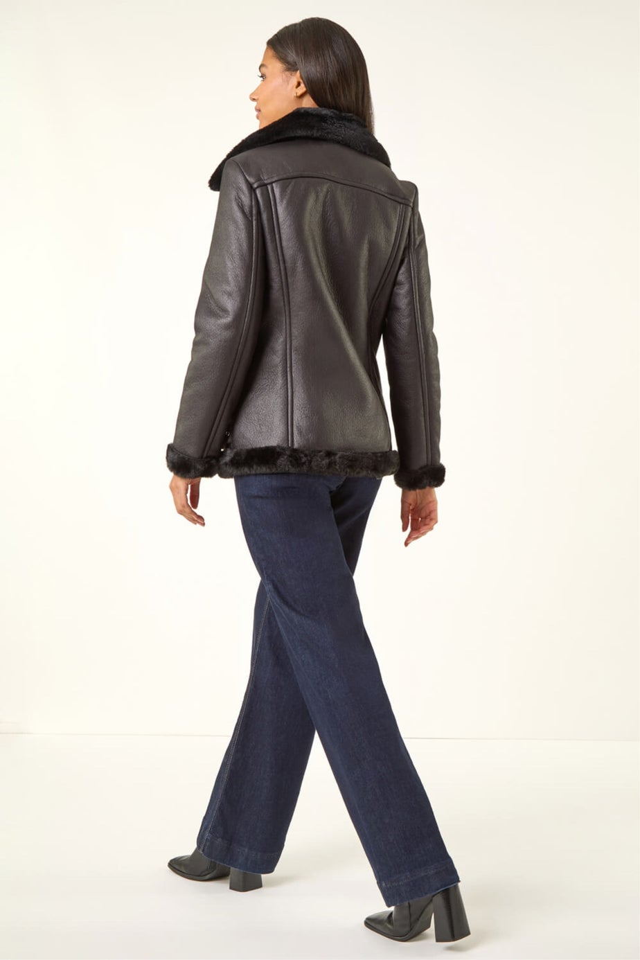 Roman Black Faux Fur Aviator Jacket