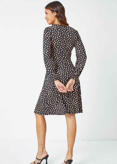 Roman Black Pebble Spot Tea Skater Dress