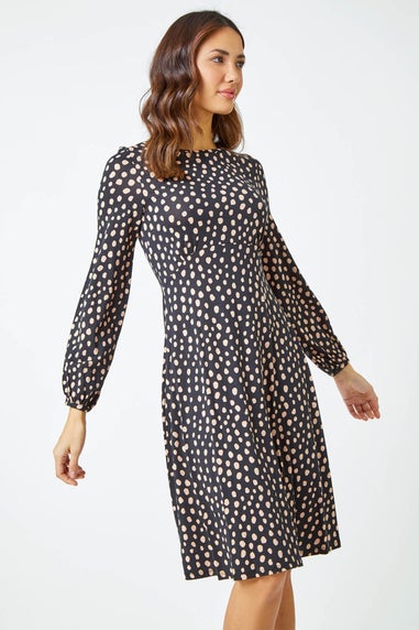 Roman Black Pebble Spot Stretch Skater Dress