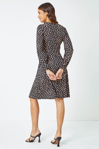 Roman Black Pebble Spot Stretch Skater Dress