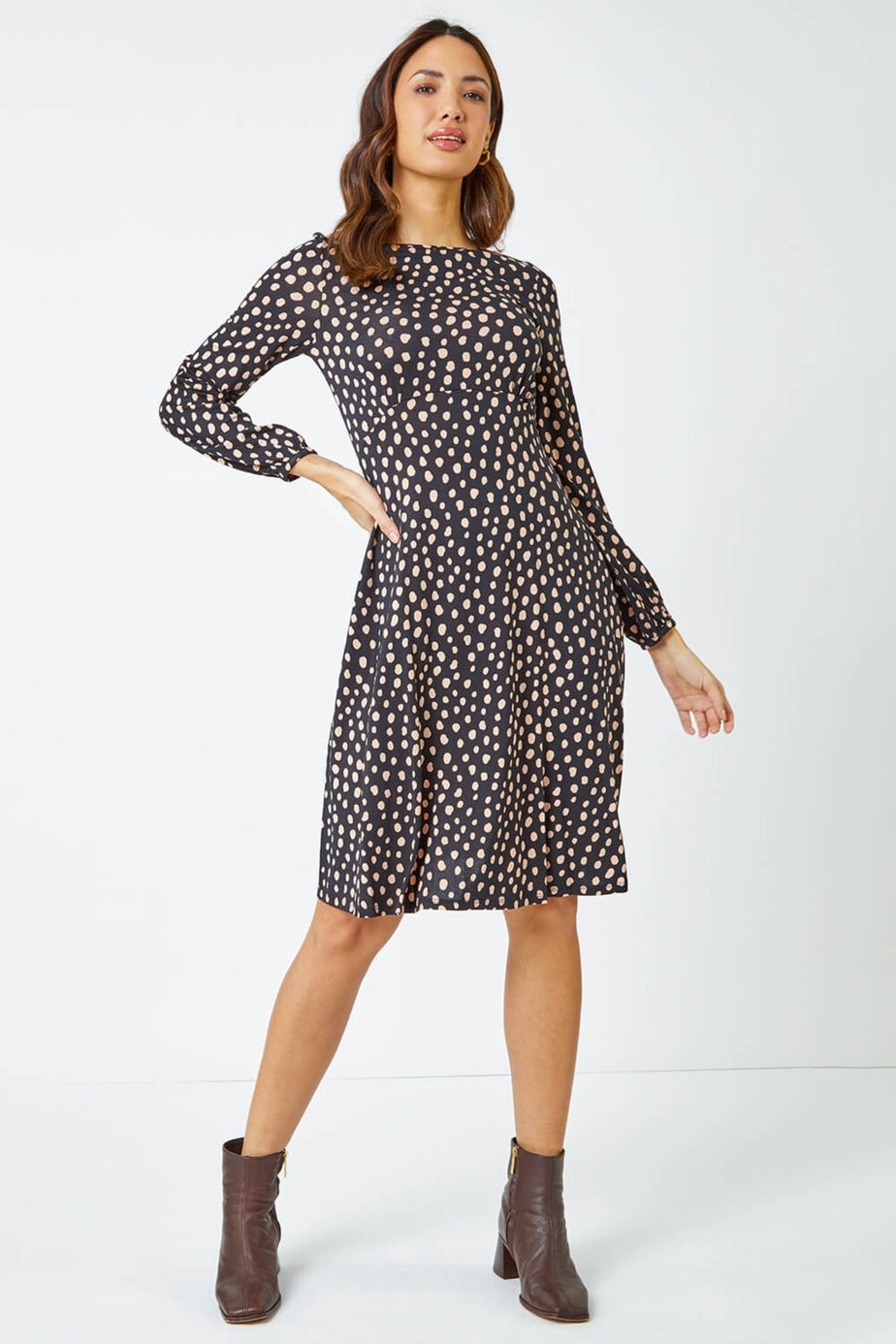 Roman Black Pebble Spot Stretch Skater Dress
