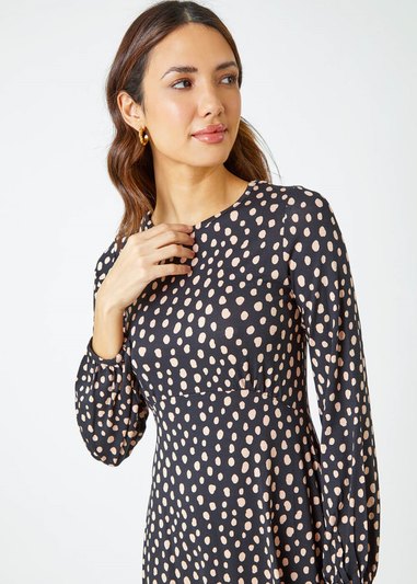 Roman Black Pebble Spot Tea Skater Dress