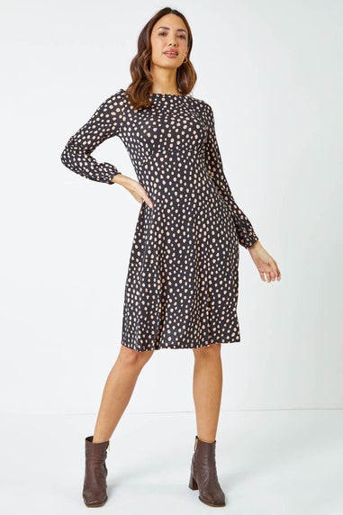 Roman Black Pebble Spot Stretch Skater Dress