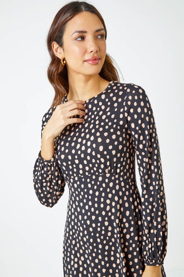 Roman Black Pebble Spot Stretch Skater Dress