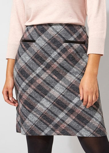 Roman Pink Check Print Textured Elastic Waist Skirt