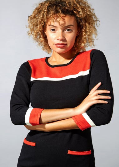 Roman Orange Colour Block Knitted Dress